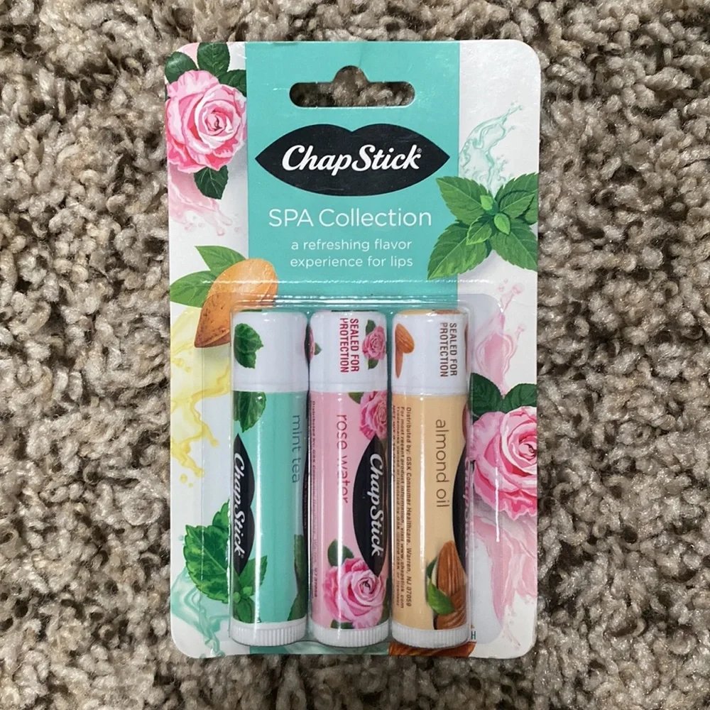 3/$15 🌸 Chapstick Spa Collection Limited Edition Rose Water Almond Oil Mint Tea